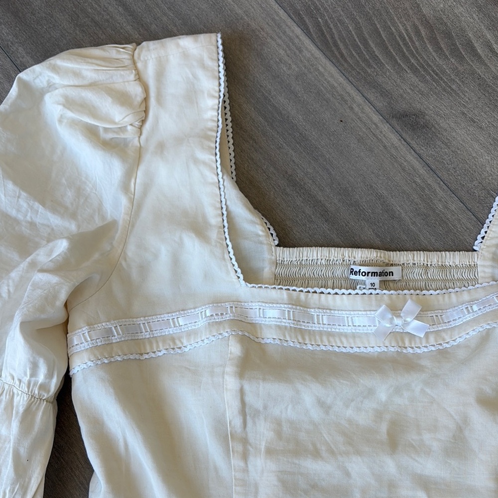 Reformation Ivory Puff Sleeve Blouse